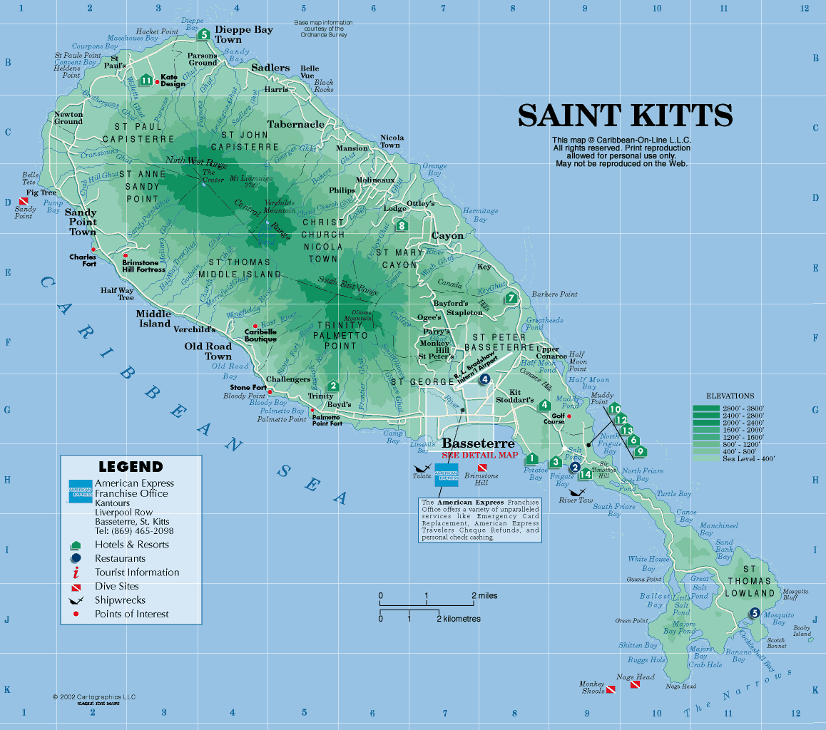 physical map of saint kitts and nevis